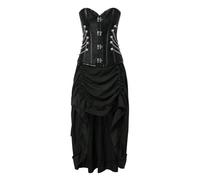2 Pièces Robe Corset Femme sans Manches, Robe Gothique Femme Irrégulier Coupe Slim Plissée Couleur Unie Vintage Cour Victorienne Vêtements Chic Steampunk Cosplay Médiévale Halloween Carnaval Dress