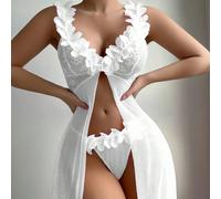 2 pièces Robe de nuit maxi en dentelle de mariage avec contraste de maille florale et string L,M,S,XL,XS,XXLTissu en tulle