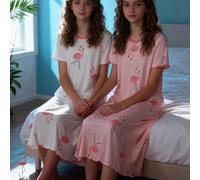 2 pièces Robes d'intérieur confortables et décontractées pour adolescentes, motif flamant multicolore, design minimaliste pour un assortiment facile, tissu tricoté extensible et respirant, lavage mach