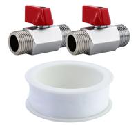 2 pièces robinets à bille en laiton 1/2 pouce, mini robinet à bille, petit robinet à bille, avec 1 pièce de ruban adhésif blanc, pour la salle de bain, la cuisine, le jardin, la maison