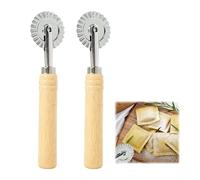 2 Pièces Roue Coupe-Pâtes Cannelée en Alliage de Zinc avec Long Manche en Bois, Roulette Coupe-Pizza et Raviolis pour Pâtes Fraîches, Biscuits, Gâteaux et Ustensiles de Cuisine