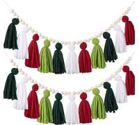 2 pièces Rouge/Vert/Blanc 100cm Guirlande de houppette Bannière de houppette décorative Tenture murale pour la décoration de la maison Mariage Anniversaire Baby Shower Party Supplies, pré-assemblé