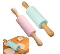 2 Pièces Rouleau à Pâtisserie en Silicone, Rouleau de Noël en Relief, Rouleau à Pâtisserie Coque en Silicone avec Manche en Bois, Postuler à pour Pizza Biscuit Fondant Gâteau Tarte(Vert + rose)