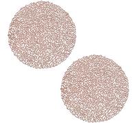 2 Pièces Round napperon Creux, Set de Table Isolant Or Rose Round, PVC Environmental Anti-échaudage Tableau Isolation Mat, pour Manique, Décoration de Table (Or Rose)