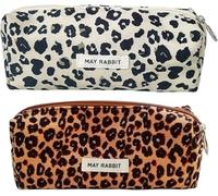 2 Pièces Rousse à Crayons Velours Côtelé 19 x 6 x 7 CM Trousse Scolaire Pencil Case Grande Capacité Trousse Scolaire Sac de Rangement Portable Trousse avec Fermeture Eclair (Imprimé léopard)