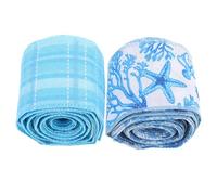 2 Pièces Ruban en Tissu Nautique Bleu, Polyester, Motif Océan | Bord Renforcé pour Garder la Forme, Style Côtier, Usage Déco pour Couronnes, Cheveux et Fêtes