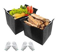 2 PièCes Sac A Buches De Bois 40X50X33 Cm Sac à BûChes En Feutre Avec PoignéE De Transport Grande Panier à BûChes En Feutre Avec 2 Paires De Gants Pour Bois De CheminéE/Jouets/VêTements/Shopping