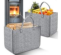 2 Pièces Sac à Bûches en Feutre, Grand Capacité Pliable Panier en Feutre avec Poignée de Transport pour Bois de Cheminée, Jouets, Vêtements, Shopping (50 x 30 x 35 cm, Gris)