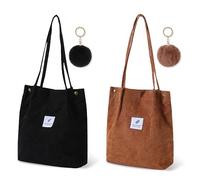 2 Pièces Sac à Main, Velours Côtelé Tote Bag Sac à Bandoulière, 32,0 x 28,0 cm Sac Fourre Tout Fourre-Tout en Velours Côtelé pour Quotidien Voyages Shopping