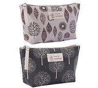 2 Pièces Sac Cosmétique en Toile, Trousses de Maquillage Imprimées avec Fermeture à Glissière, Sac de Voyage Multifonctionnel, pour Les Porte-Clés Cosmétiques Cash Cards(Feuille, Arbres)