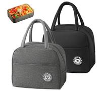 2 Pièces Sac Isotherme à Repas 7L Sac Lunch Box, Petite Glaciere Souple Isotherme avec Doublure en Feuille D'aluminium, Mini Glaciere pour Femmes Hommes et Étudiants à l’École et au Bureau,Noir,Gris