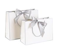 2 pièces Sac Kraft Avec Poignée,Pochettes Cadeaux pour les anniversaires, mariages, fêtes, Noël (Blanc)