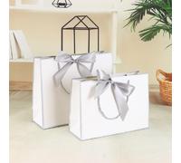 2 Pièces Sac Kraft Avec Poignée,Pochettes Cadeaux Pour Les Anniversaires ,Mariages ,Fêtes ,Noël (Blanc)