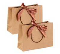 2 pièces Sac Kraft Avec Poignée,Pochettes Cadeaux pour les anniversaires, mariages, fêtes, Noël (marron)