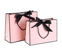 2 pièces Sac Kraft Avec Poignée,Pochettes Cadeaux pour les anniversaires, mariages, fêtes, Noël (rose)