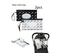 2 pièces Sac portable pour lingettes bébé imperméable imprimé étoile Taille Unique,1 pièces étoiles noires,1 pièces étoiles blanches,une plume noire,une vague noire,un animal de la forêt,une rayure zé