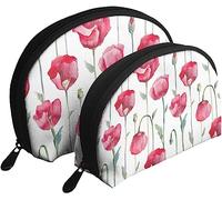 2 pièces Sacs à cosmétiques Coquelicots Rouges Aquarelle Florale Voyage Trousse de Maquillage Coquille Toilette Femmes Sac à Main