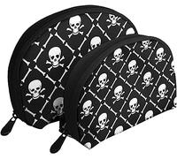 2 pièces Sacs à cosmétiques crâne Tartan Squelette Plaid Voyage Maquillage Sac Coquille Toilette Femmes Sac à Main
