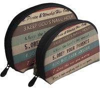 2 pièces Sacs à cosmétiques dix Commandements Mettre Dieu Voyage Sac de Maquillage Coquille Toilette Femmes Sac à Main