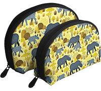 2 pièces Sacs à cosmétiques en Voie de Disparition rhinocéros Jaune désert Voyage Trousse de Maquillage Coquille Toilette Femmes Sac à Main