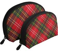 2 pièces Sacs à cosmétiques Rouge Tartan Vert Plaid Voyage Maquillage Sac Coquille Toilette Femmes Sac à Main