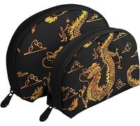 2 pièces Sacs à cosmétiques Royal Noblesse Or Dragon Voyage Trousse de Maquillage Coquille Toilette Femmes Sac à Main