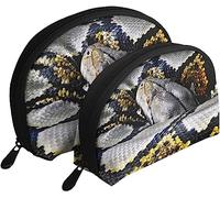 2 pièces Sacs à cosmétiques Serpent réticulé Python Camouflage Voyage Trousse de Maquillage Coquille Toilette Femmes Sac à Main