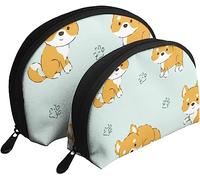 2 pièces Sacs à cosmétiques Shiba Inu Akita drôle Voyage Trousse de Maquillage Coquille Toilette Femmes Sac à Main