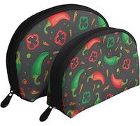 2 pièces Sacs à cosmétiques Vegan poivrons Rouge Vert Chili Voyage Trousse de Maquillage Coquille Toilette Femmes Sac à Main