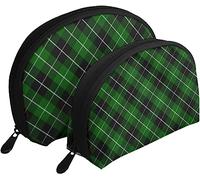 2 pièces Sacs à cosmétiques Vert Tartan Noir Plaid Voyage Trousse de Maquillage Coquille Toilette Femmes Sac à Main