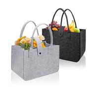 2 Pièces Sacs en Feutre Pliables Shopper, 20x17x30cm Panier de Courses en Feutre, Sac avec Poignée en Feutre, Grand Sac de Courses avec Anse pour Shopping Pique-Niques Excursions(Noir, Gris Clair)