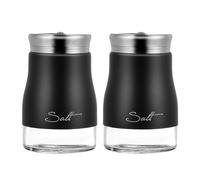 2 Pièces Salière en Verre avec Couvercle Inox Noir