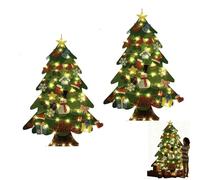 2 Pièces Sapin De Noël Feutrine avec Lumières pour Enfant, Feutre Arbre DIY avec 21 Décorations Amovibles, Dont Le Père Noël, Un Bonhomme De Neige, Flocons Neige, Chaussettes, Bonbons Clochettes