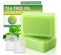 2 Pièces Savons à L'arbre à Thé avec Filets Moussants, Naturel Fait Main Savon pour Douche, Hydratent en Profondeur, Éliminant L'excès De Sébum, Savon Arbre à Thé Contre L'Acné, Odeurs & Démangeaisons