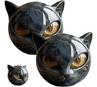 2 Pièces Sculpture De Chat Noir De Luxe En Pierre - Sculpture Noire D'une Tête De Chat, Cristaux Et Pierres De Guérisons Sculptés À La Main, Statue De Chats Sculptée Et Créative Décoration D'intérieur