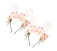 2 Pièces Serrage-tête Oreilles de Lapin Fleuri Rose en Tissu | Design Floral Réaliste, Confortable et Facile à Porter, pour Noël et Fêtes Féeriques D’garçon et Filles