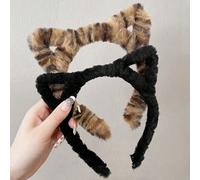2 pièces Serre-tête à oreilles de chat mignon pour femmes, style automne/hiver, et polyvalent pour le port quotidien, le lavage du visage, le maquillage et l'assortiment de tenues. Imprimé léopard, se