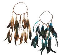 2 Pièces Serre-tête Indien Plumes Pampilles, Bohème Hippie Bandeau Tribal, Perles Réglables, Fait Main Vintage Boho Hippie Tribal Thème Fête Carnaval Bijoux(Couleur Originale + Bleu)