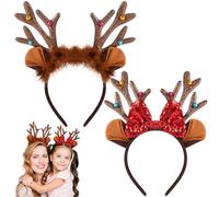 2 Pièces Serre-Tête Renne Noël, Paillettes Adulte Enfant Avec Corne et Oreilles, Cerf Accessoires Cheveux, Accessoire Femme Fille Pour Fête Carnaval