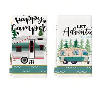 2 pièces Serviettes de vaisselle de camping avec des phrases amusantes pour les amateurs de campfire, de tente, de VR, la cuisine et l'usage extérieur 40*60 cmMicrofibre