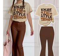 2 pièces/Set Adolescente Décontracté Chic Classique Visage & Attitude Imprimé Graphique T-Shirt à Col Rond Ample à Manches Courtes et Pantalon Évasé, Convient pour l'Automne/Hiver 14Y,13Y,16Y,15YCarto