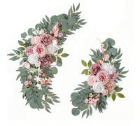 2 pièces/set Arche de mariage et couronne d'anniversaire, décoration florale artificielle rustique, guirlande de feuilles vertes, roses et pivoines. Décoration pour la maison, le mur, les célébrations