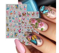 2 pièces/set Autocollants d'art pour ongles avec roses, papillons et motifs floraux. Décalcomanies adhésives jetables pour la décoration des ongles des femmes et des filles, pour le printemps/été. Fou