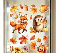 2 pièces/Set Autocollants de la série d'animaux dorés de la saison des récoltes, avec des feuilles d'érable, des renards, des hérissons et des citrouilles aux designs de dessins animés. Ces décoration