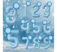 2 pièces/Set Ballons décoratifs d'anniversaire thème La Reine des Neiges avec numéros bleus 0-9 de 40 pouces (environ 101 cm), ballons La Reine des Neiges, ballons en feuille d'aluminium bleus, ballon