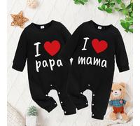 2 pièces/set Barboteuse à manches longues décontractée pour bébé avec imprimé "J'aime papa" et "J'aime maman", tenue de jeu d'extérieur pour bébés garçons pour l'automne/l'hiver 6-9M,9-12M,12-18M,1-3M