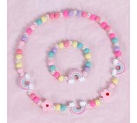 2 Pièces/set Bébé/enfant En Bas Âge/petite Fille De Style Européen Et Américain, Ensemble De Bracelets/colliers Sur Le Thème De La Princesse Mignonne Vintage, Avec Des Couleurs De Macaron, En Bois, Si