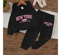 2 pièces/Set Bébé et Tout-Petit 0-3 ans Unisexe Bébé Garçon Fille sweat-shirt à capuche Manches Longues Imprimé Lettre et Chiffre et Pantalon à Taille Élastique, Tenue de Sport pour Bébé Fille, Ensemb