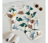 2 pièces/Set Bébé/Tout-petit Unisexe Mignon Imprimé Dinosaure T-Shirt à Manches Courtes et Pantalon Ensemble Décontracté, Convient pour le Port Intérieur et Extérieur, Printemps/Été 6-9M,9-12M,12-18M,