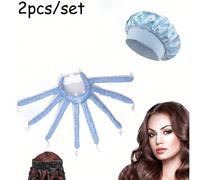 2 pièces Set : Bigoudis sans chaleur en satin avec bandeau réglable, aucune chaleur requise pour des boucles de nuit, convient aux femmes et aux filles pour créer des coiffures ondulées ; Bonnet de nu